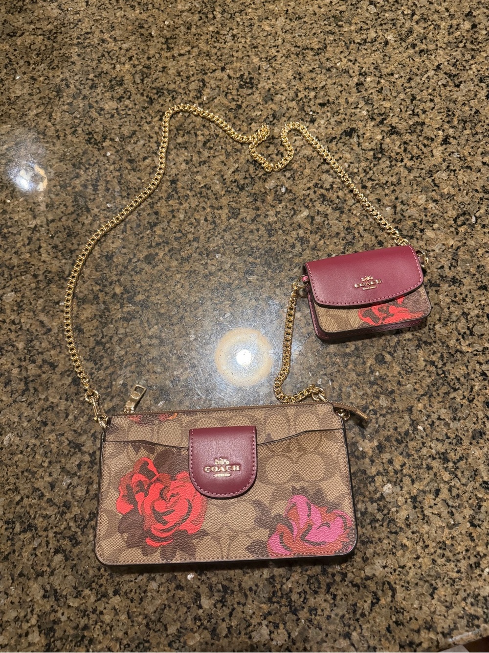 Coach Poppy Floral Signature Chain Crossbody Set - Red, Pink, Burgundy